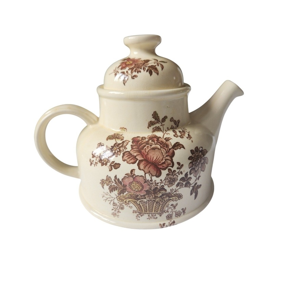 Charlotte Royal Crownford Staffordshire England Teapot Brown Floral Transferware